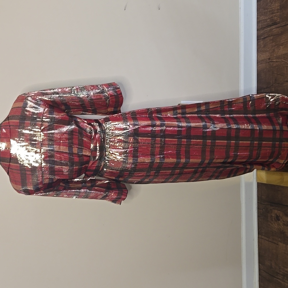 Alice + Olivia Red Metallic Plaid Faux-Wrap Maxi Dress Silk Blend Size 4 Holiday - Picture 7 of 9